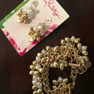 Lilly Pulitzer Gold/Pearl Earrings & Bracelet